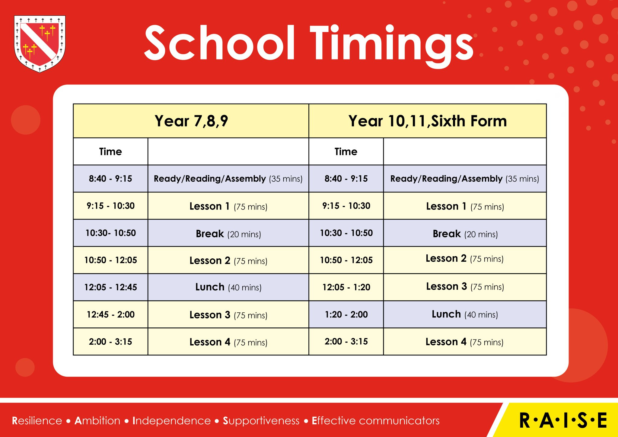 Timings poster 2026-2027